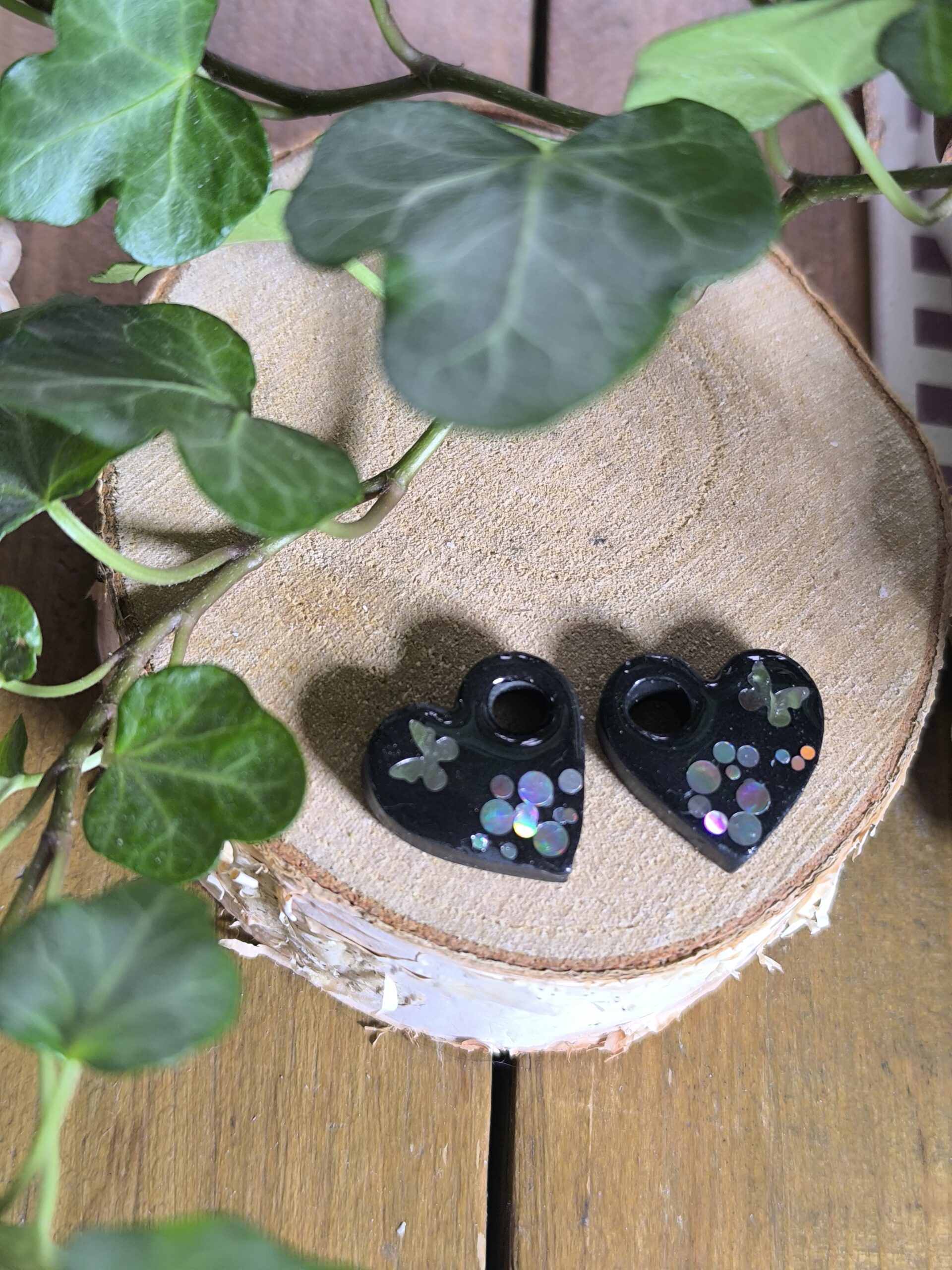 Pampille interchangeable coeur noir papillon